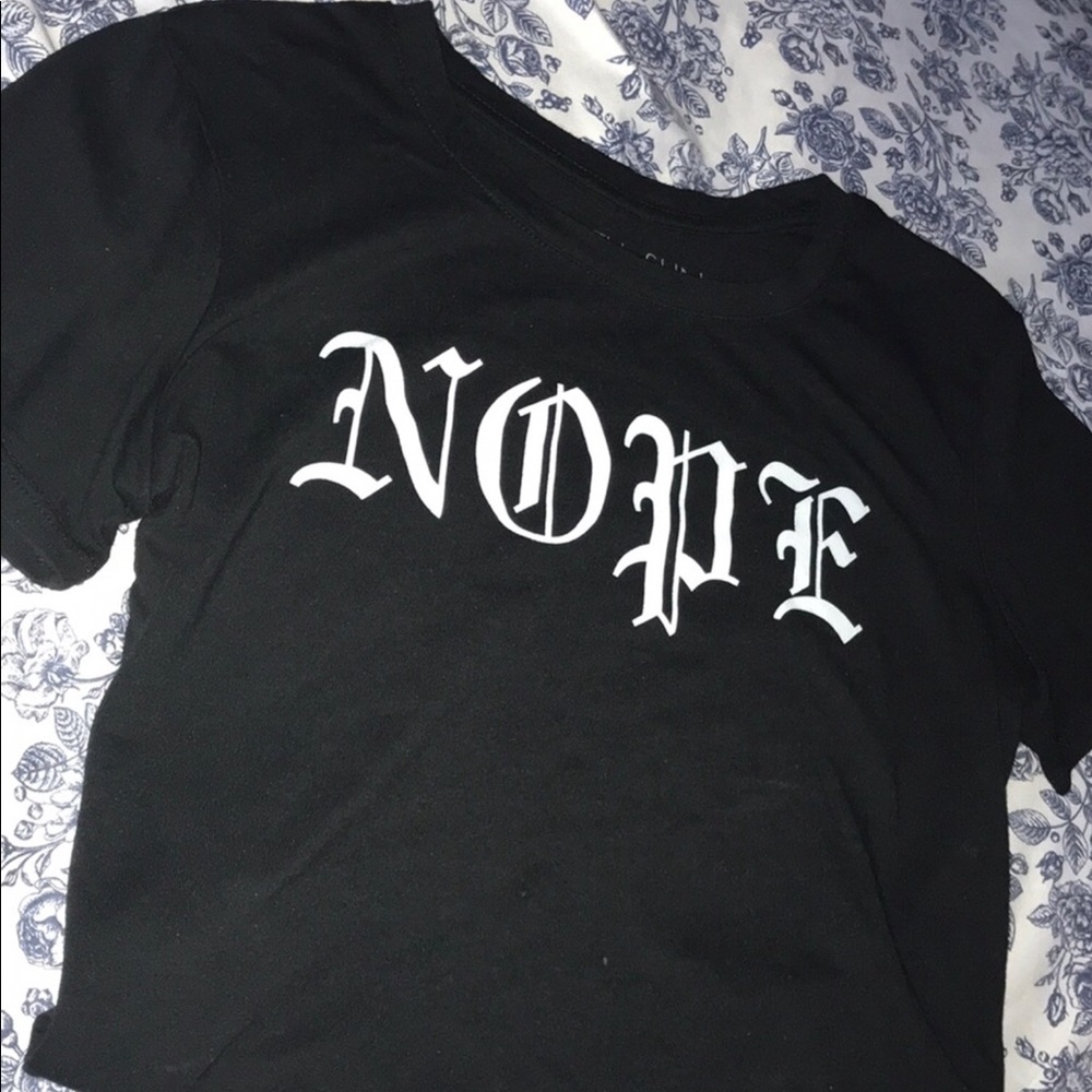 ‘NOPE’  Black T-shirt Crop Top  |  size: L
